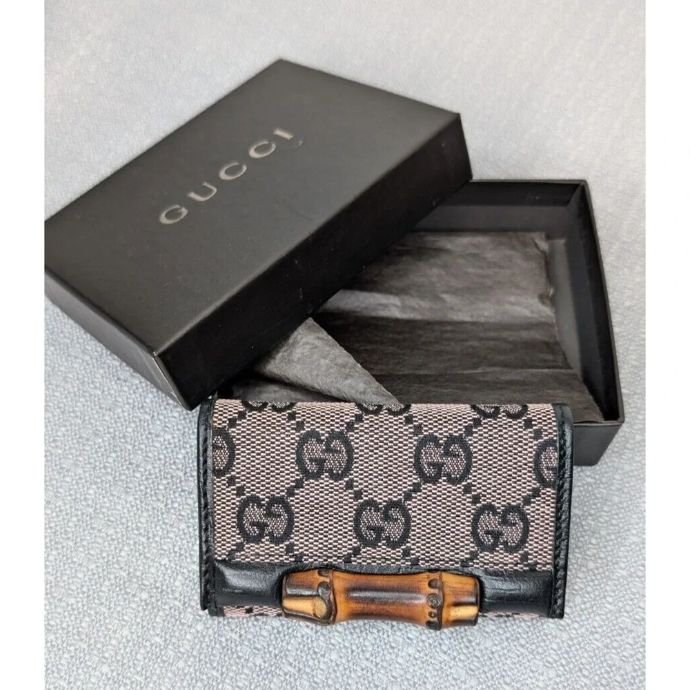 Gucci GG Canvas Bamboo 6 Key Holder Case NEW w/box